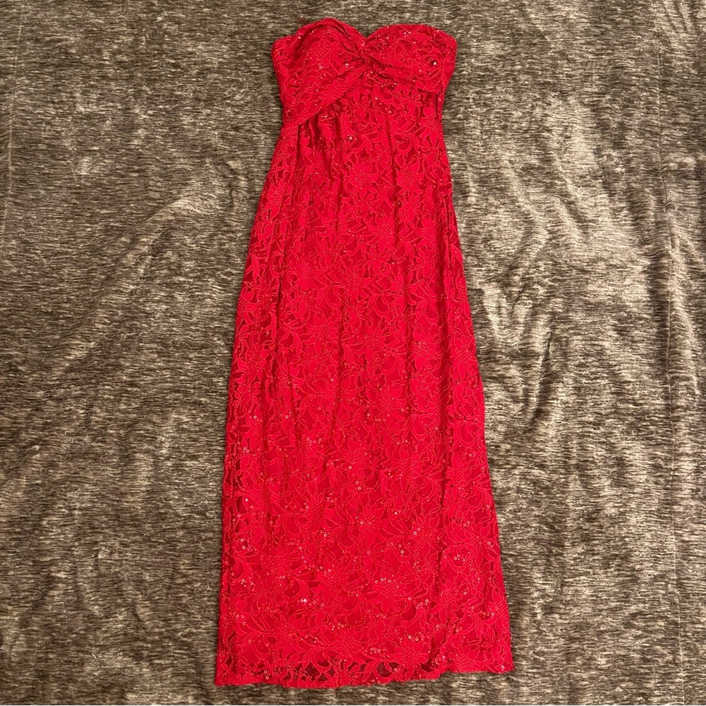 Morgan & Co Long Red Strapless Dress Size 11/12